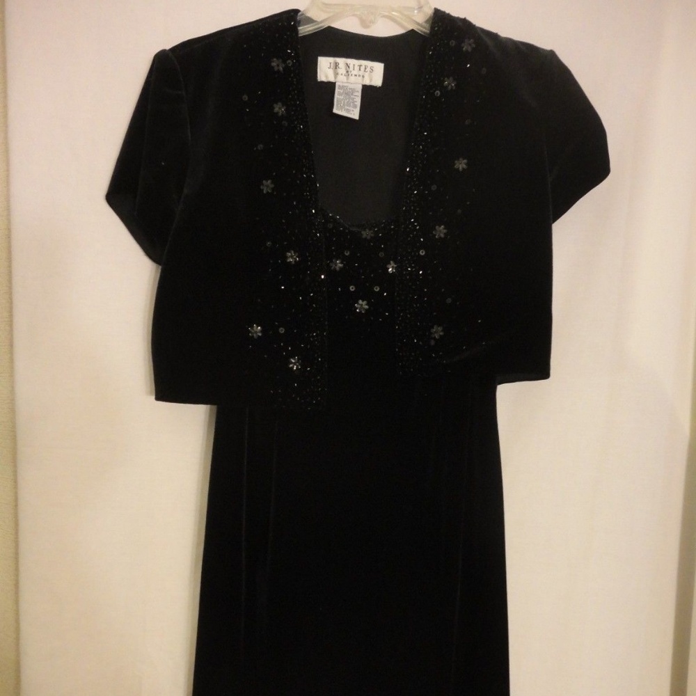 J R Nites Caliendo Black Velvety Crop Jacket Dress